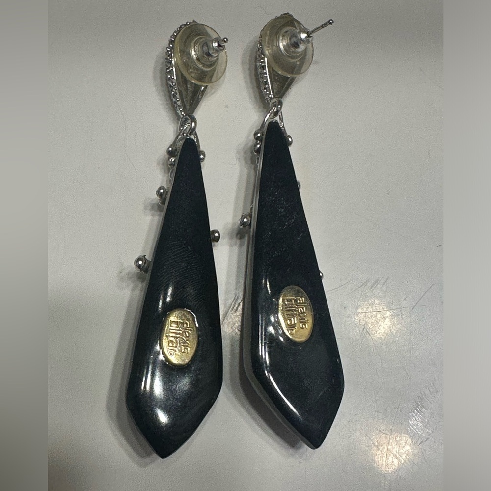 Alexis Bittar Black and Silver Crystal Drop Earrings - Picture 2 of 3